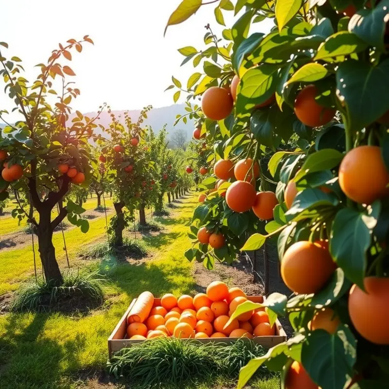 A field of vibrant vegetables and fruits under soft sunlight, symbolizing fresh meal ingredients.