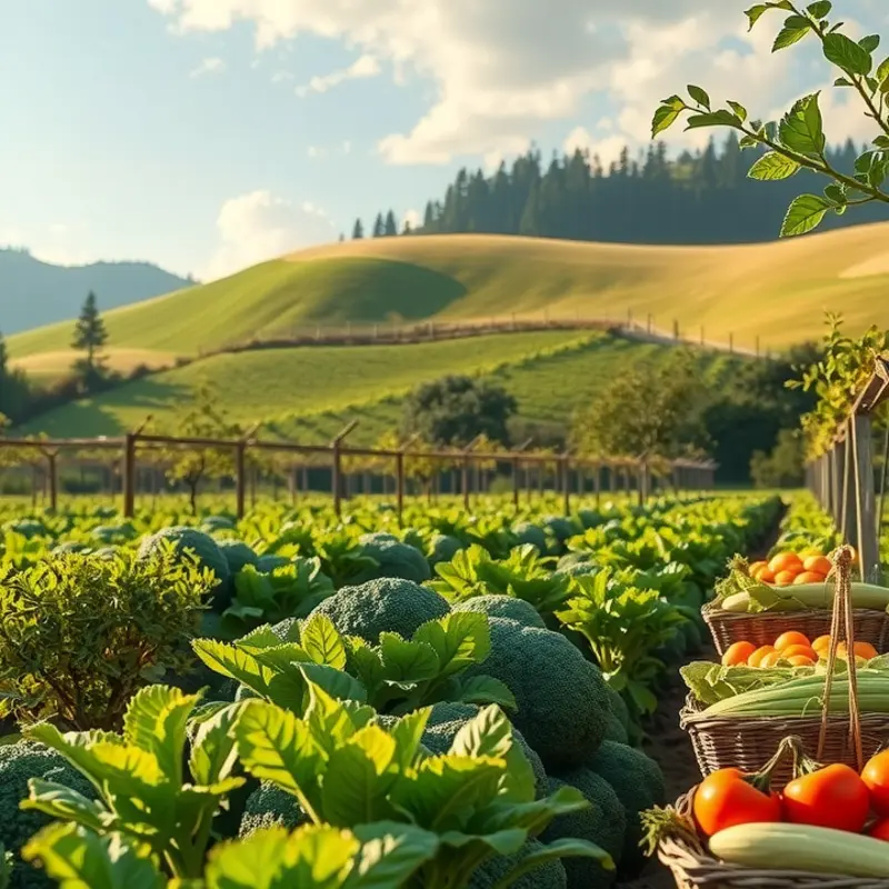A sunlit field showcasing vibrant vegetables ready for harvest.