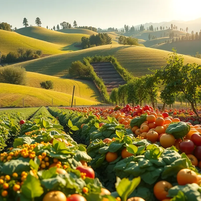 A vibrant field showcasing the abundance of fruits and vegetables essential to a raw vegan diet.
