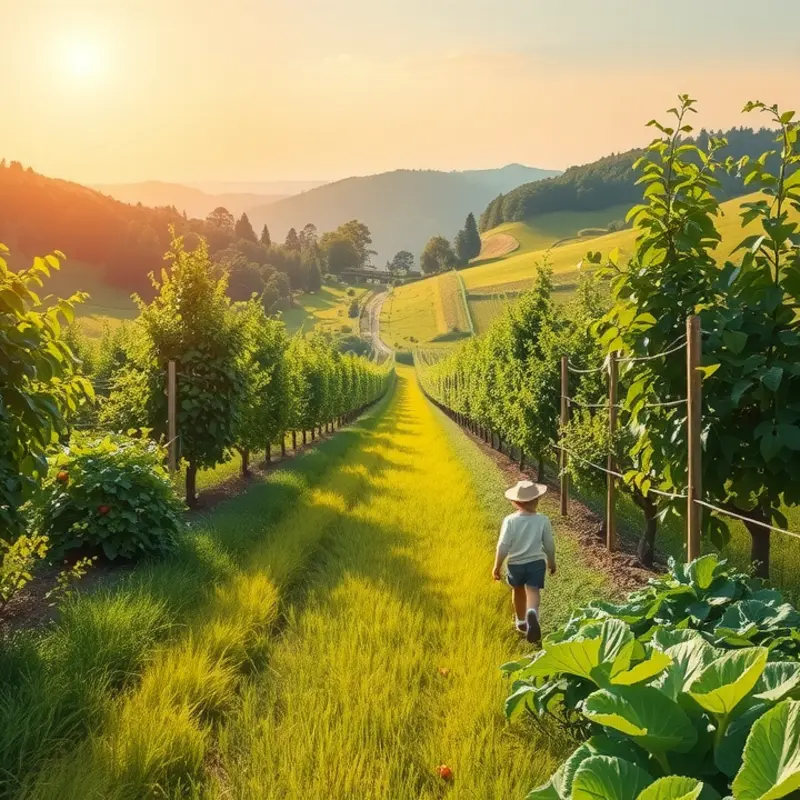 A sunlit field showcasing vibrant vegetables and fruits.