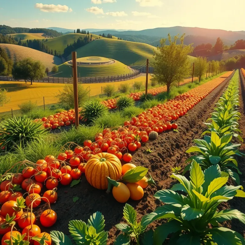 A vibrant field abundant with fresh vegetables, illustrating the origins of kimchi ingredients.