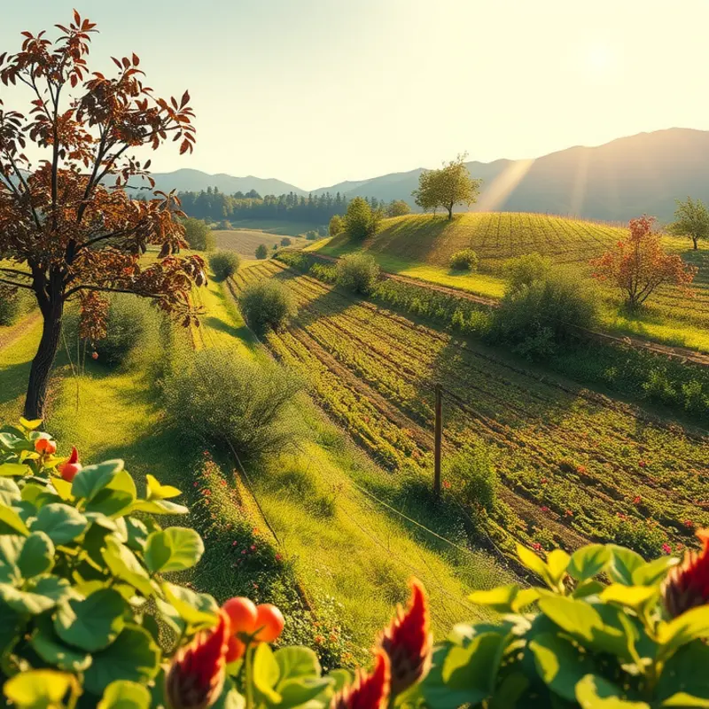 A vibrant garden showcasing fresh vegetables and fruits nurtured by nature.