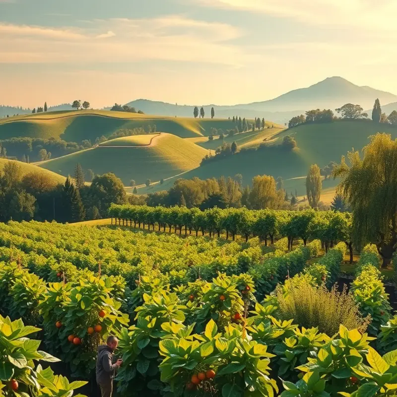 A sunlit field of vibrant seasonal vegetables and fruits.