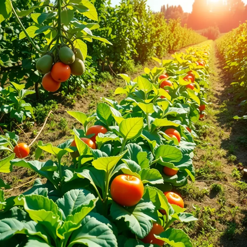A vibrant field full of organic produce, showcasing the freshest ingredients.