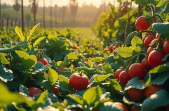 A picturesque sunlit field with vibrant vegetables and fruits, representing the theme of healthy eating.