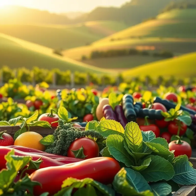 A lush orchard showcasing abundant produce under soft sunlight.