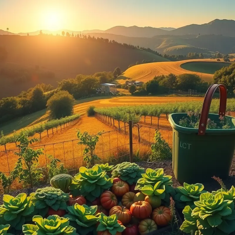A sunlit orchard bursting with fresh vegetables and fruits, reflecting the abundance of Scandinavian nature.
