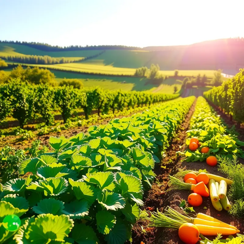 A vibrant spring field rich with organic produce symbolizing fertility.