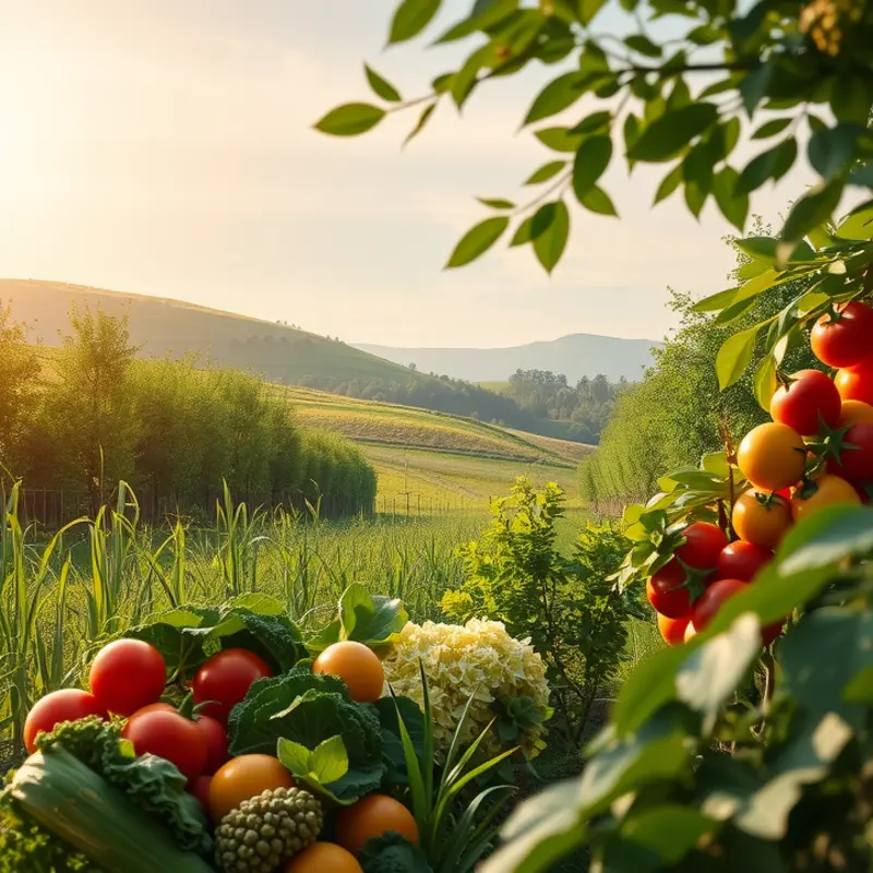 Vibrant vegetables and fruits in a sunlit field, highlighting the essence of steaming method ingredients.