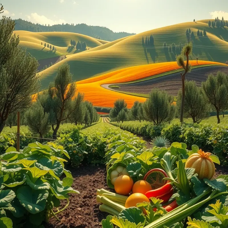 A vibrant garden showcasing fresh vegetables and fruits nurtured by nature.
