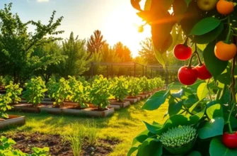 A sunlit field showcasing healthy organic fruits and vegetables.