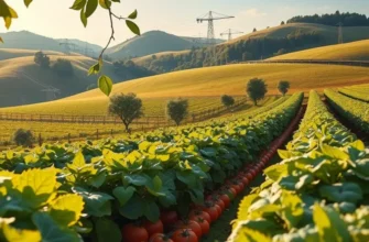 A vibrant, sunlit orchard filled with various organic fruits and vegetables.