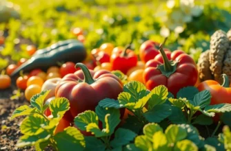 A delightful scenic view of a sunlit field with fresh organic vegetables and fruits representing healthy meal options.