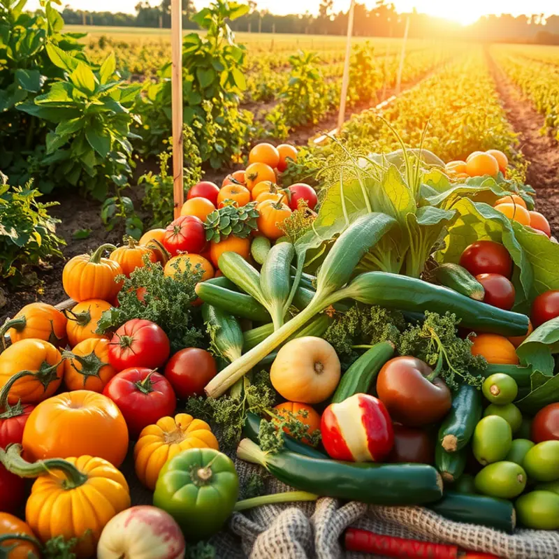 A sunlit field filled with vibrant vegetables and fruits, symbolizing the abundance of healthy nutrition.