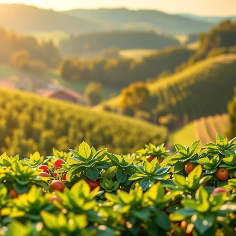 A sunlit field showcasing vibrant fruits and vegetables, symbolizing nutrition.