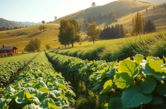 A scenic view of an orchard showcasing abundant, healthy produce growing under sunlight.