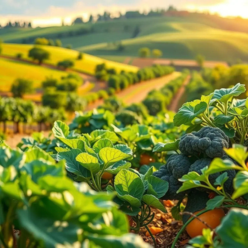 A vibrant sunlit field abundant with organic produce.