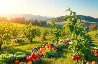 A beautiful sunlit field filled with vibrant organic produce.