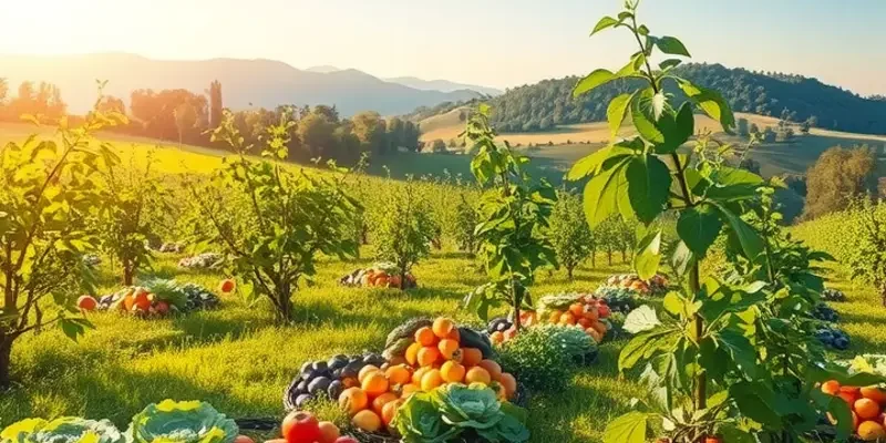 A beautiful sunlit field filled with vibrant organic produce.