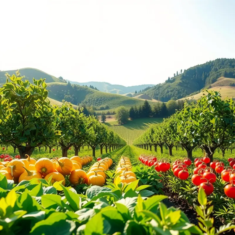A vibrant sunlit field showcasing fresh organic produce.