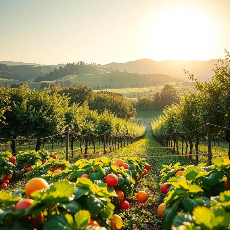 A lush field showcasing the abundance of organic fruits and vegetables.
