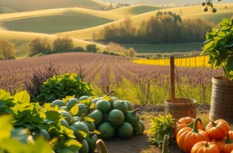 A vibrant sunlit field filled with organic fruits and vegetables, reflecting the abundance and freshness of nature.