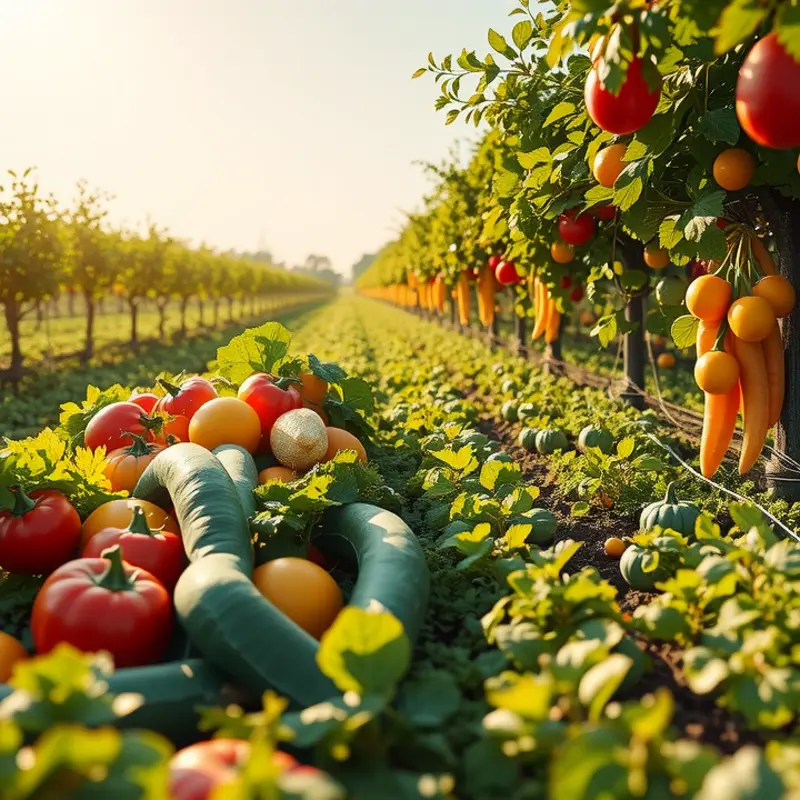 A vibrant sunlit field of organic produce, showcasing the freshness of nature.