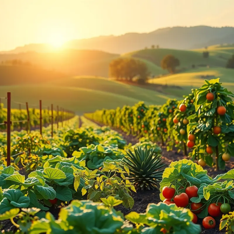 A sunlit field showcasing vibrant organic produce.