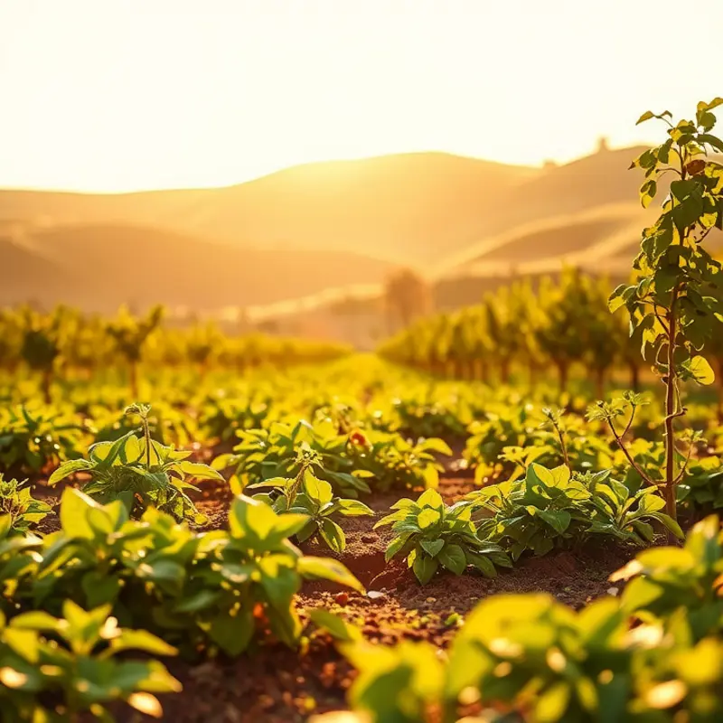 A sunny field filled with vibrant fruits and vegetables, representing nature’s bounty.