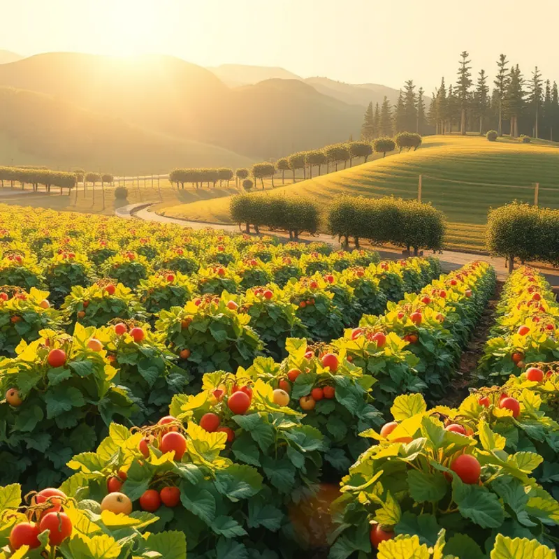 A vibrant sunlit field showcasing the abundance of organic produce.