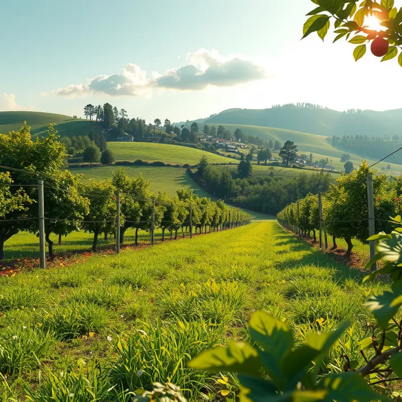 A vibrant sunlit field full of fresh fruits and vegetables, representing natural health.