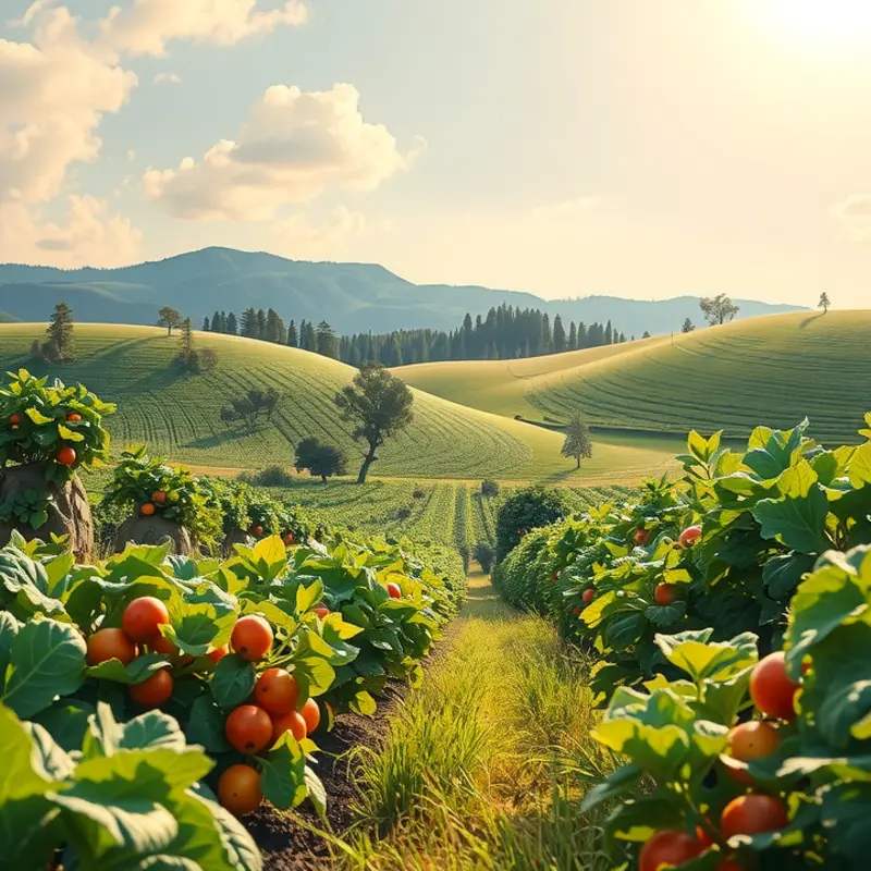 A vibrant field showcasing the abundance of organic legumes under warm sunlight.