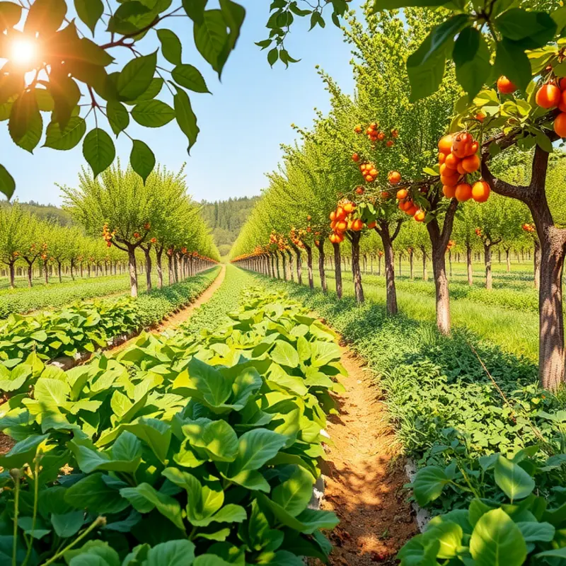 A lush orchard showcasing vibrant organic produce.