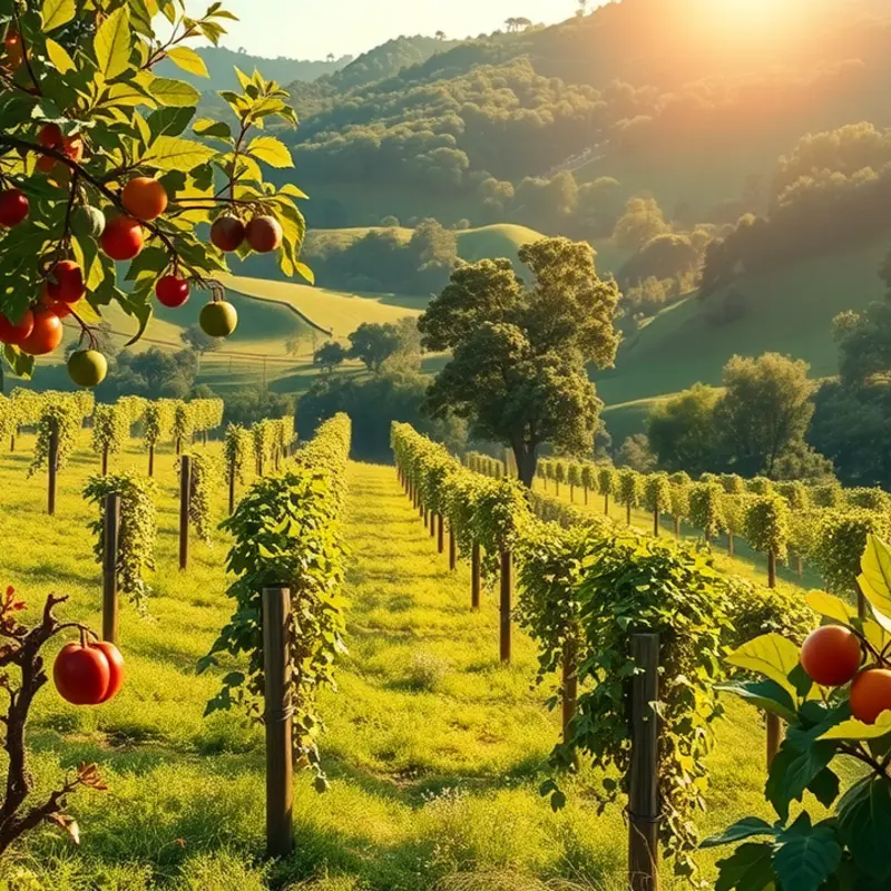 A sunlit orchard showcasing fresh, organic produce.