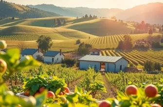 A scenic orchard representing the abundance of fresh organic vegetables and fruits in a natural setting.