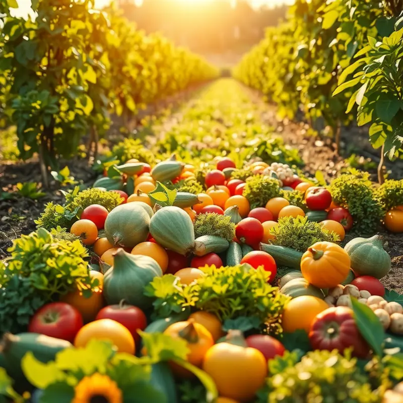A vibrant field overflowing with fresh produce, showcasing the beauty of organic farming.