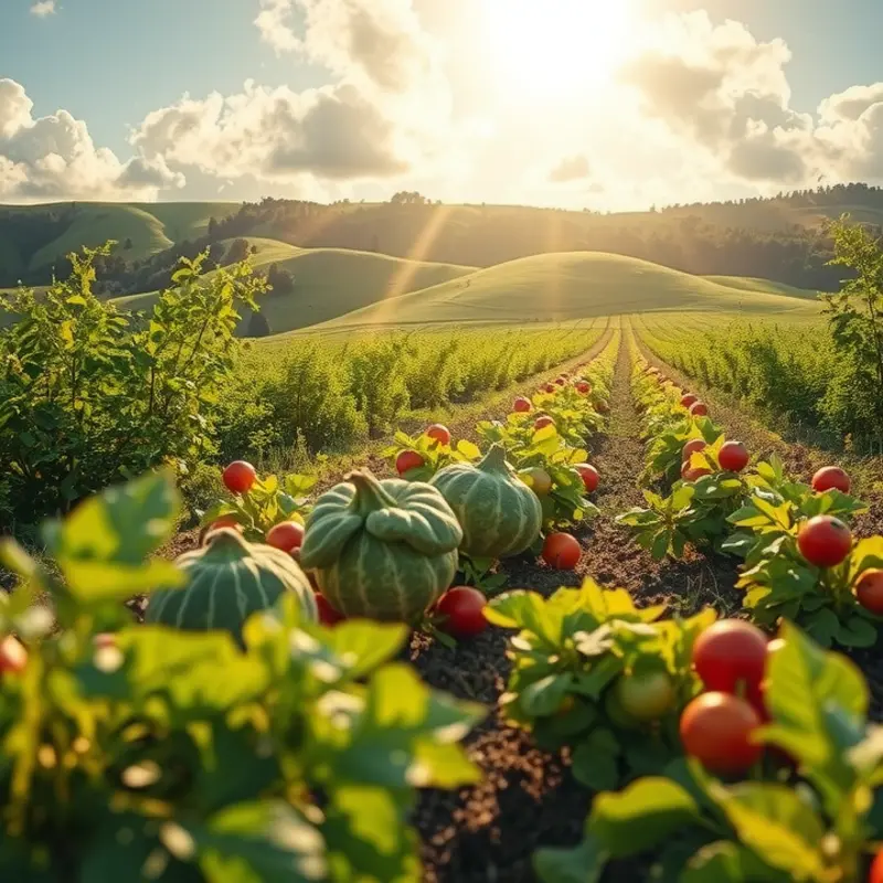 A picturesque sunlit field showcasing the beauty of organic produce.