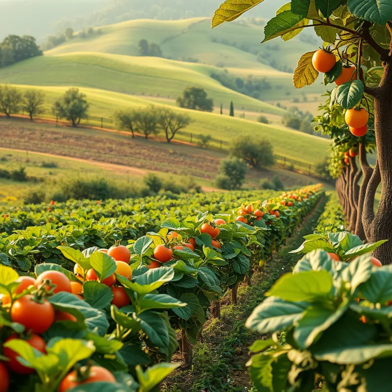 A vibrant sunlit garden full of fresh organic produce.