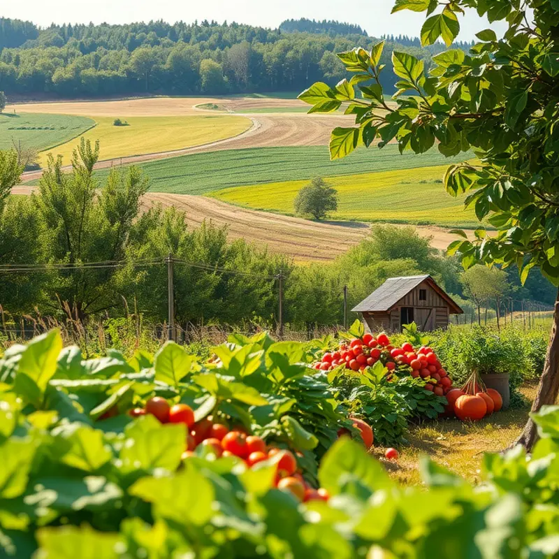 A vibrant garden filled with fresh vegetables and fruits.