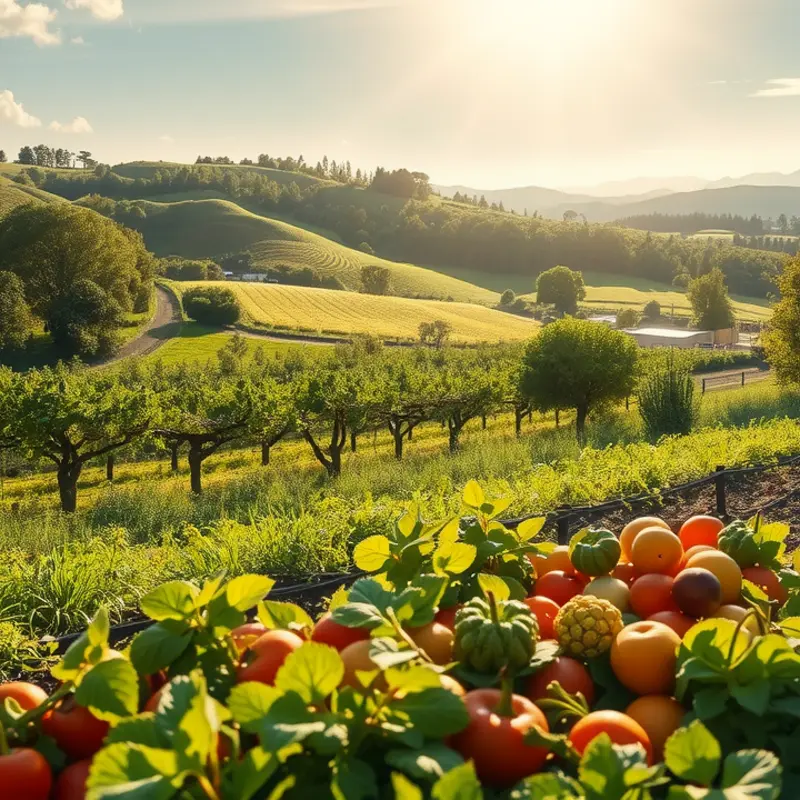 A sunlit field showcasing the abundance of organic produce.