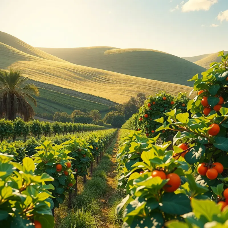 A tranquil sunlit field showcasing vibrant vegetables, epitomizing nature’s bounty.