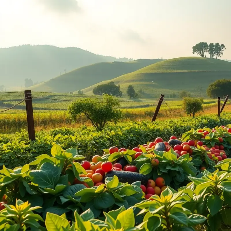 A sunlit field abundant with spices and herbs, symbolizing the journey of flavors across ancient trade routes.
