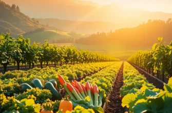 A scenic depiction of a sunlit field loaded with fresh, organic fruits and vegetables, representing healthy nutrition.