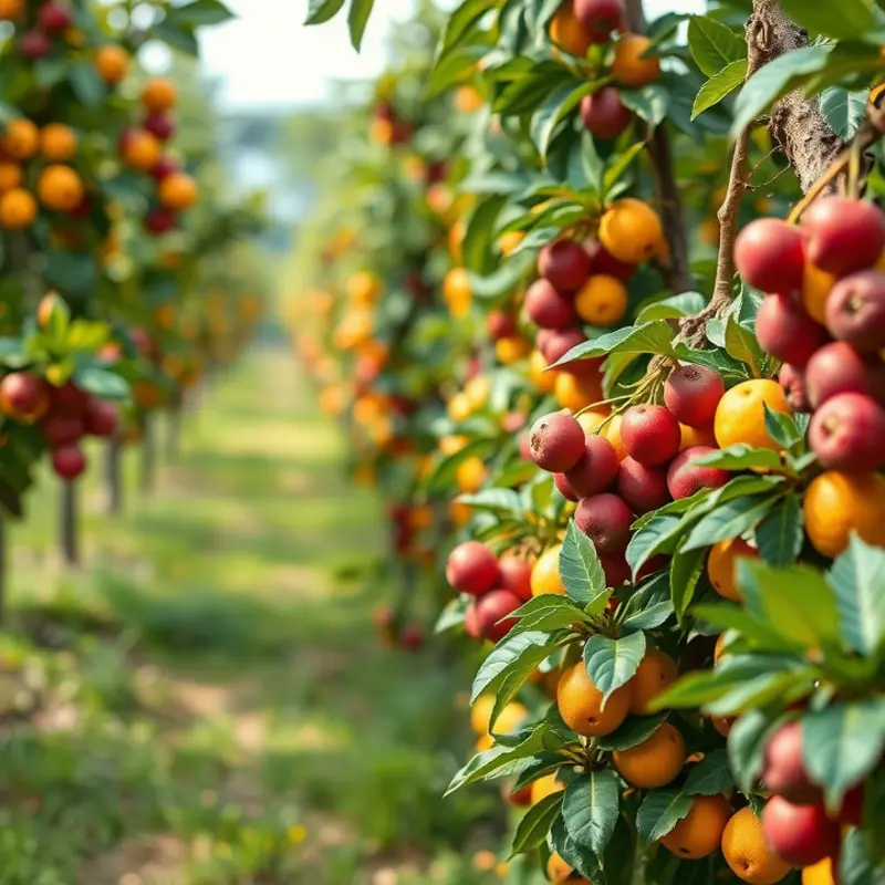 A beautiful sunlit field filled with vibrant vegetables and fruits, representing the essence of mindful eating.