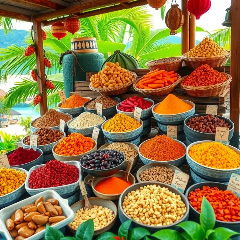 A vibrant field brimming with tropical fruits that showcase nature’s bounty.