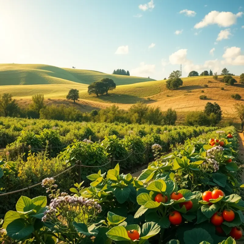 A serene landscape showcasing vibrant agricultural life.