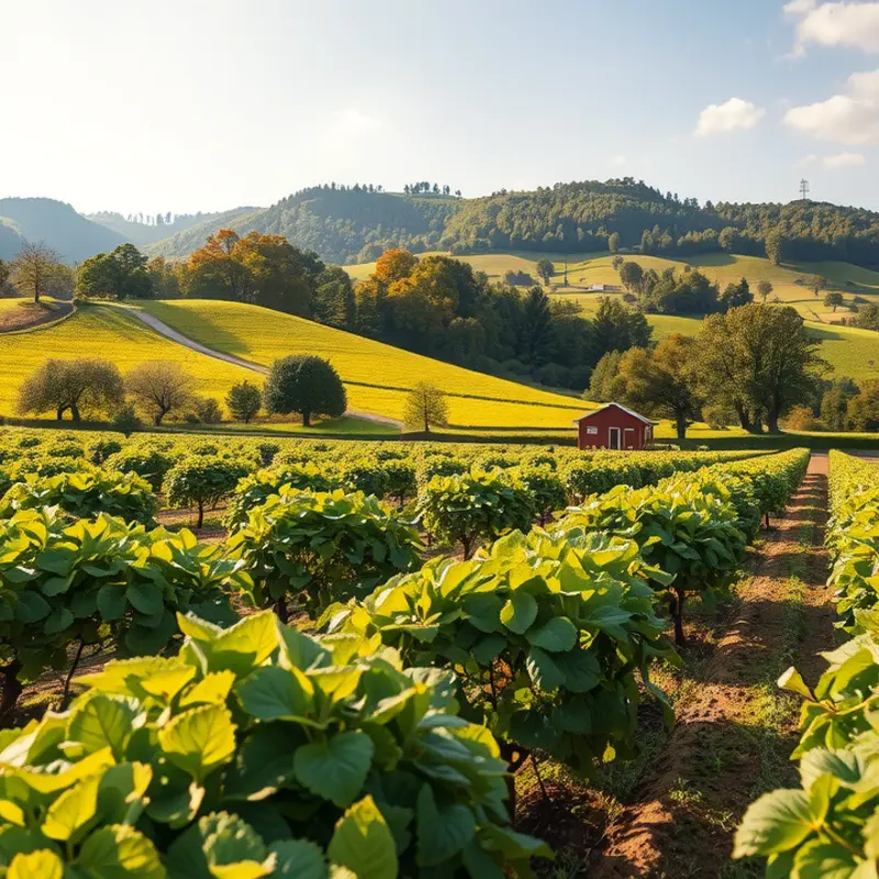 A serene landscape showcasing vibrant agricultural life.