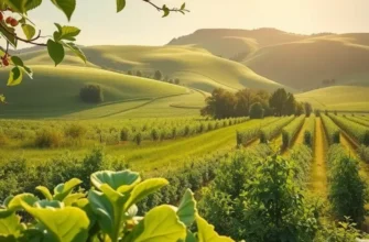 A picturesque view of an orchard filled with ripe fruits and lush greenery.