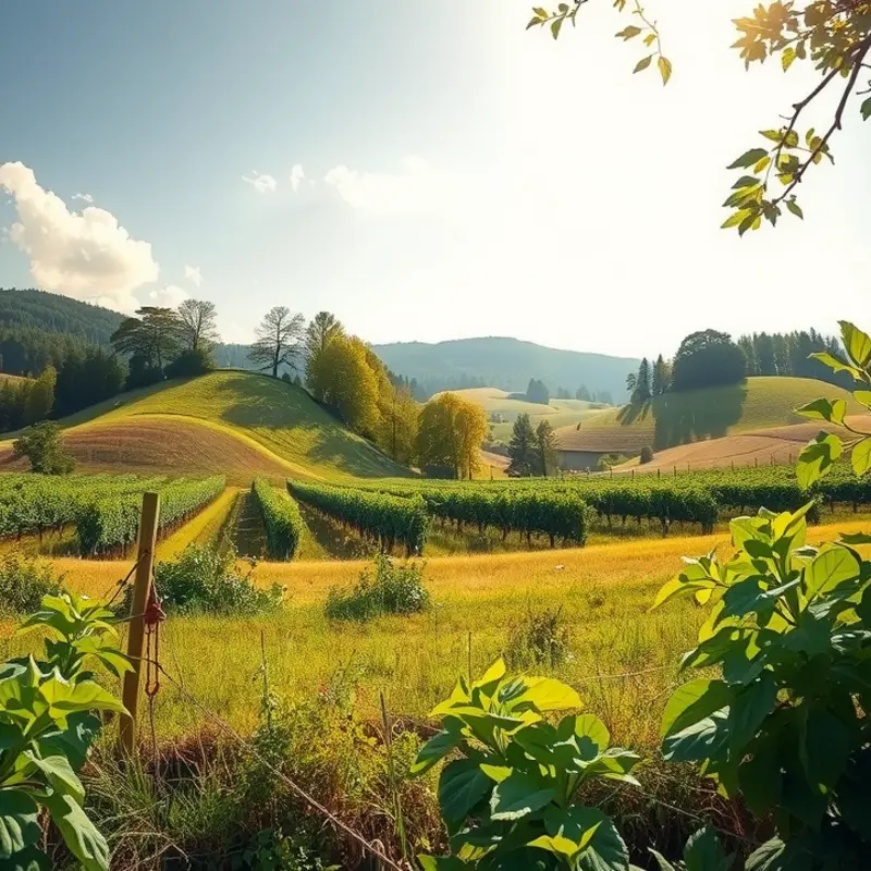 A scenic depiction of thriving organic produce in a tranquil, sunlit environment.