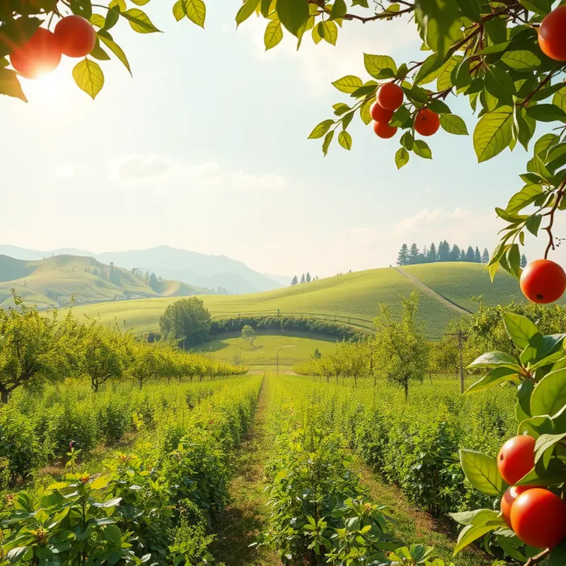 A sunlit field filled with vibrant organic produce, showcasing the abundance of nature.
